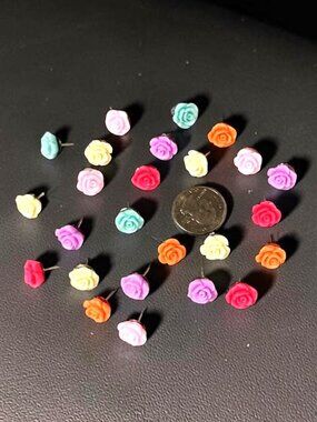 25 Pc Small Decorative Push Pin Tacks Mixed Colorful Lot Roses